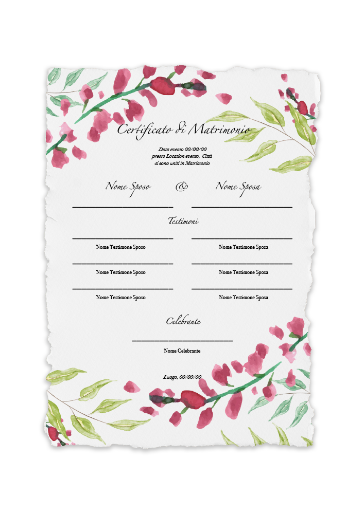 certificato-matrimonio-fiori-fucsia-piante-verdi-abcwedding