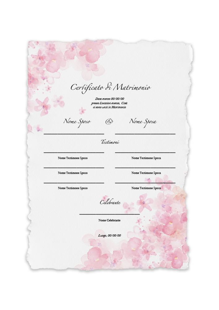 certificato-matrimonio-fiori-rosa-acquerello-abcwedding