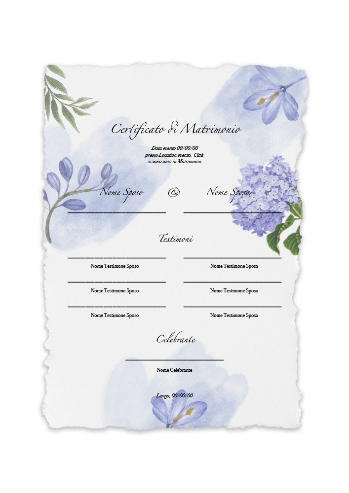 certificato-matrimonio-fiori-viola-lilla-ortensie-abcwedding