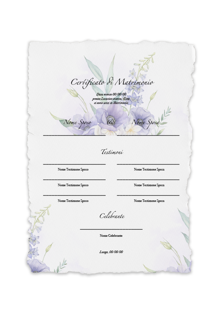 certificato-matrimonio-fiori-viola-verde-abcwedding