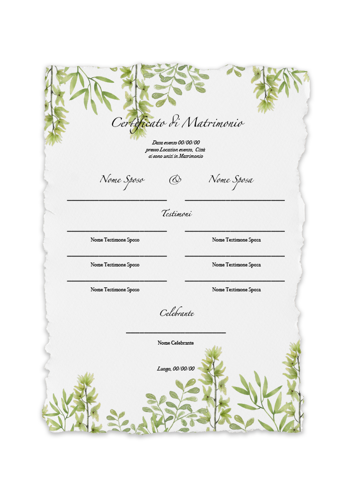 certificato-matrimonio-foglie-fiori-verde-abcwedding