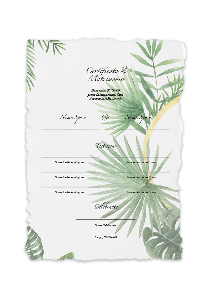 certificato-matrimonio-foglie-tropicali-verde-oro-abcwedding