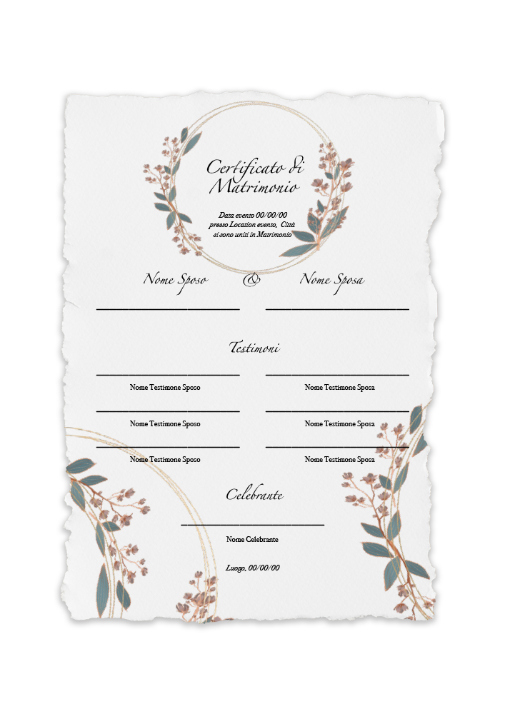 certificato-matrimonio-ghirlanda-rami-verde-rosa-abcwedding