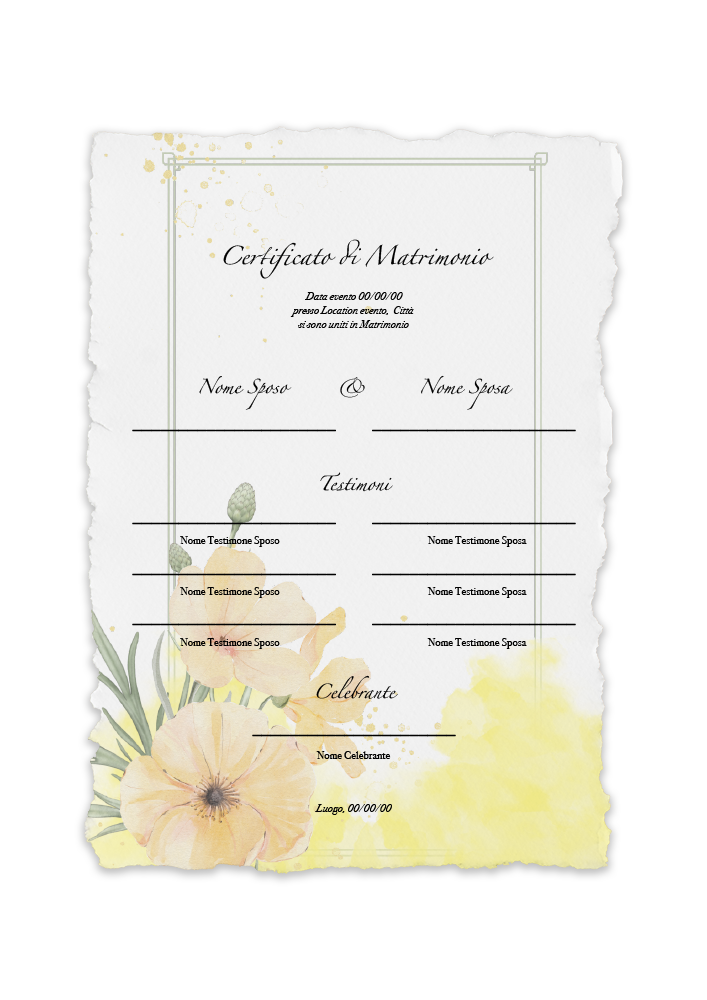 certificato-matrimonio-giallo-fiori-verde-abcwedding